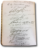 A page in the autograph book with list of signatures, including the signature of R. M. Dennistoun