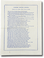 back page with list of records for various sports “Canadian Amateur Records, Adopted by the Amateur Athletic Union of Canada.”