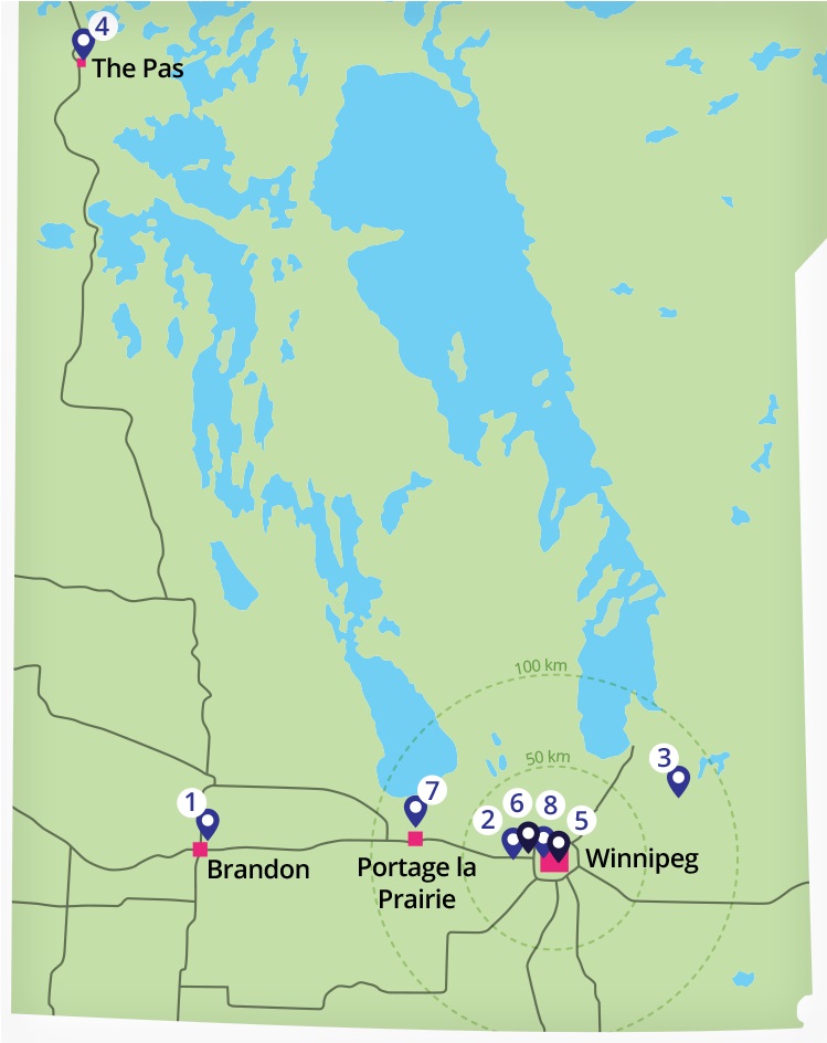 Map of Correctional Facilities in Manitoba