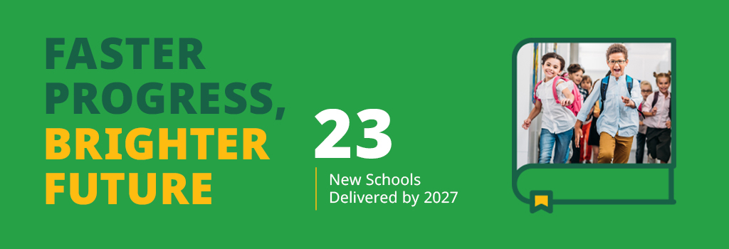 Faster Progress, Brighter Future. 23 New Schools Delivered by 2027
