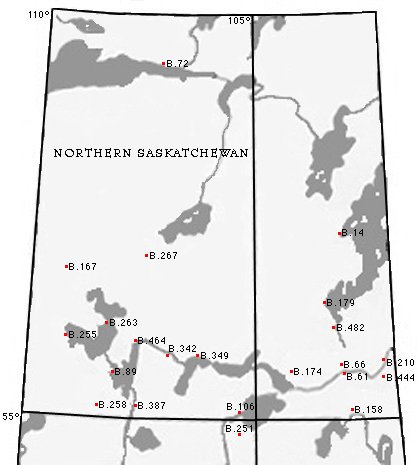 Map of Northern Saskatchewan with the locations of HBC Fur Trade Posts
