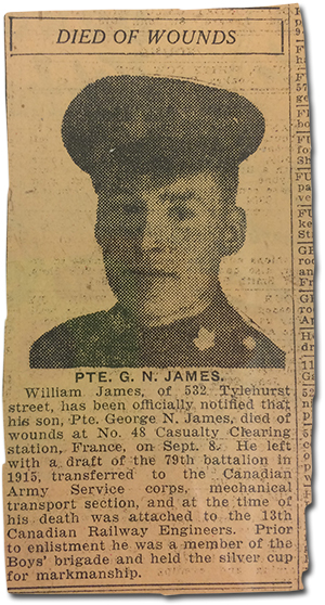 Pte. G. N. James “Died of Wounds”