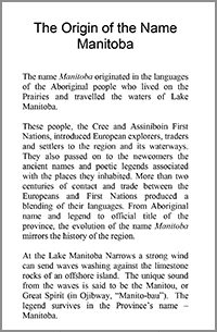 Cover of Origin of the Name Manitoba pamphlet