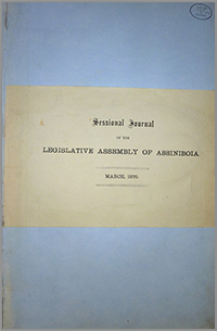 Couverture du Journal de la session de l’Assemblée législative d’Assiniboia