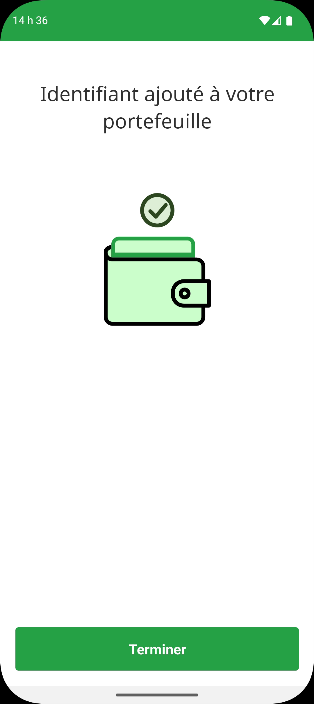 Message � l'�cran indiquant � Identifiant ajout� � votre portefeuille �