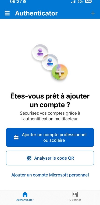 �cran pour ajouter un compte sur l'application d'authentification