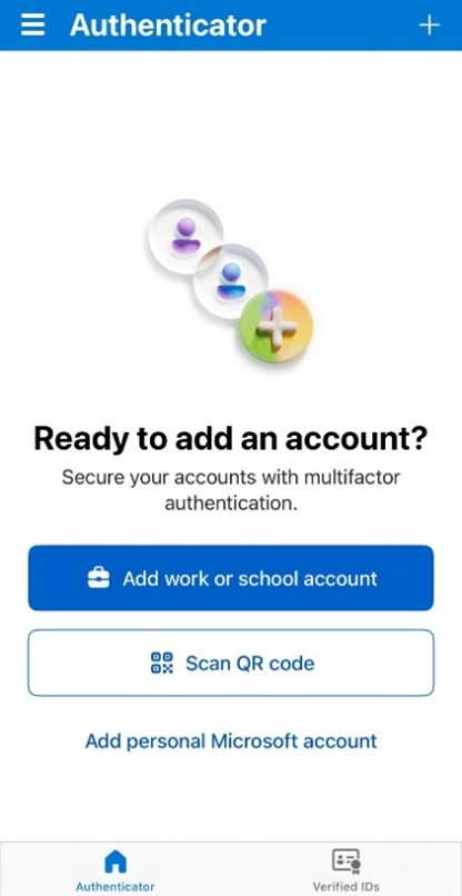 Screen to add account on the authenticator app