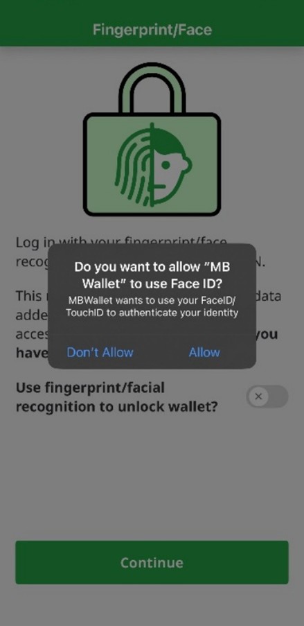 Prompt to allow MB Wallet to use Face ID
