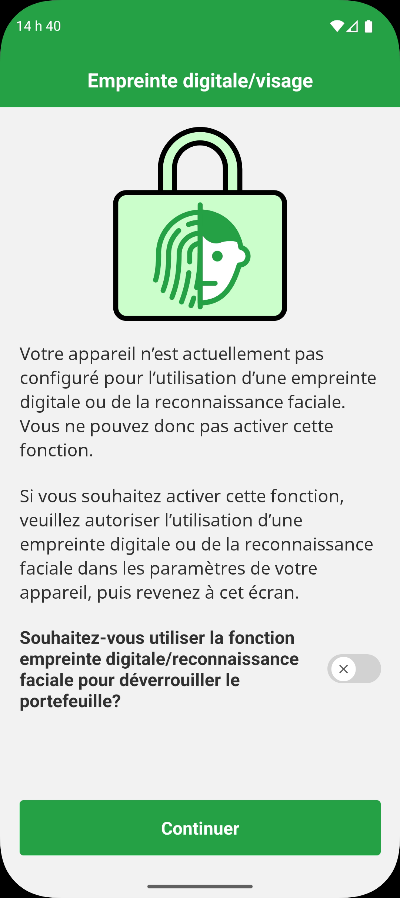 Invite � activer l'authentification biom�trique sur l'application Portefeuille MB