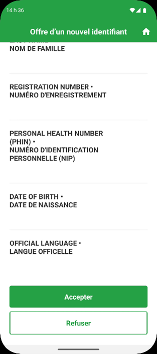 Bouton Accepter l'offre d'identifiants sur l'application
