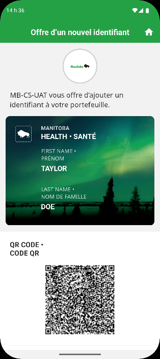 �cran d'offre d'identifiants sur l'application