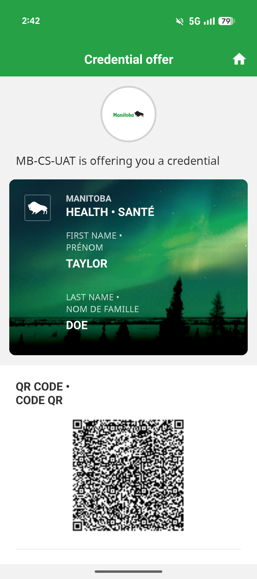 Credential offer screen on app