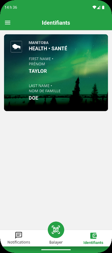 �cran d'identification avec votre carte d'assurance maladie num�rique affich�