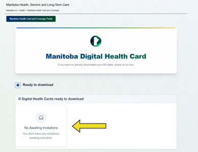 'Access Digital Health Cards' screen on My Manitoba Health Card account