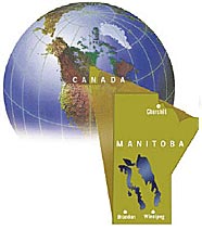 Une photo de la Terre avec le Manitoba en surbrillance
