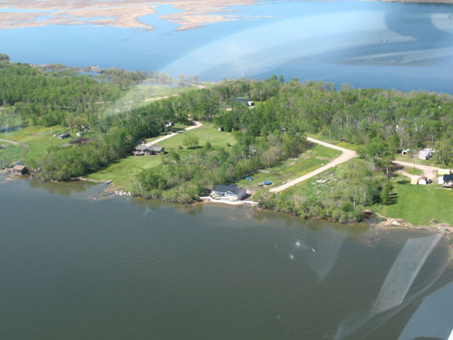 Aerial view of flooding at the town of Waterhen, June 1, 2011