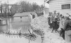 Water being held back by the Glenwood Crescent Dike, 1950