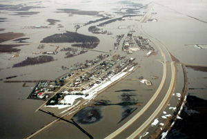 Aerial image of flooding at Ste. Agathe, 1997
