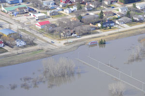 Aerial image showing the Morris bridge under water, 2011 