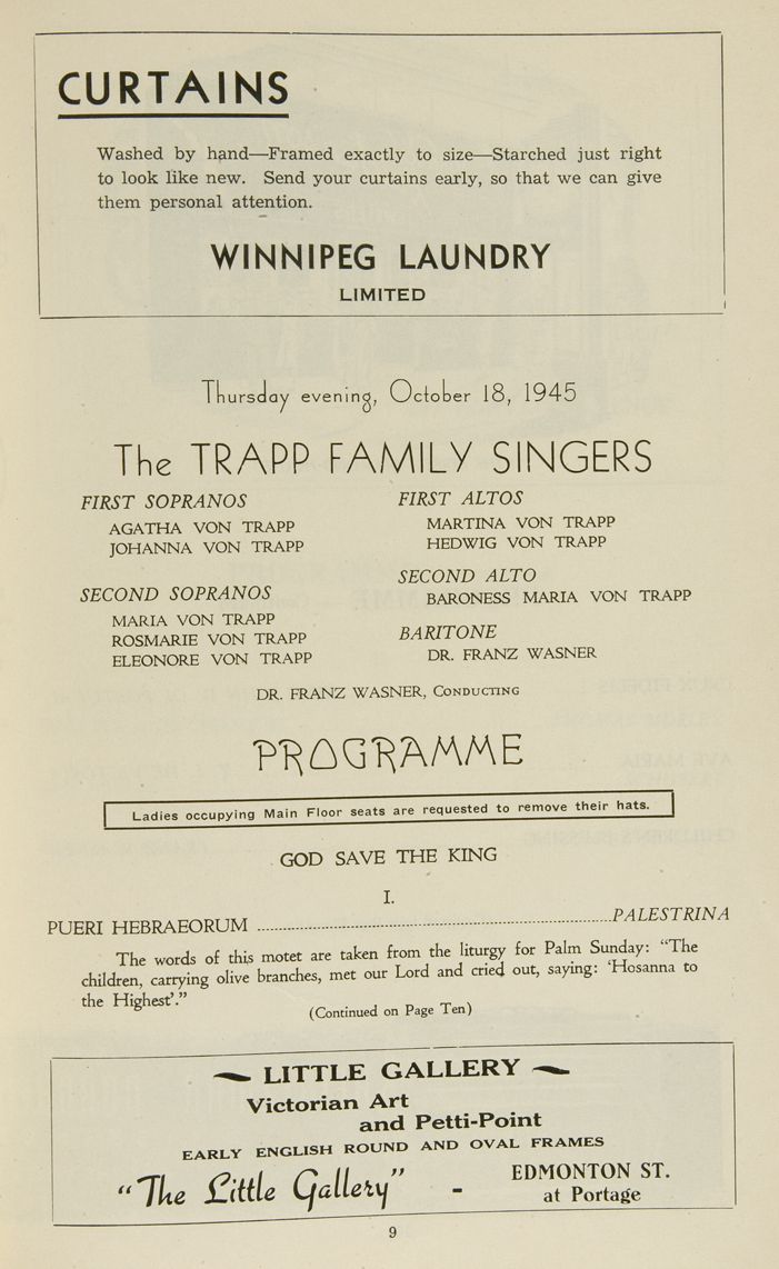 Programme chanteurs de la famille Trapp