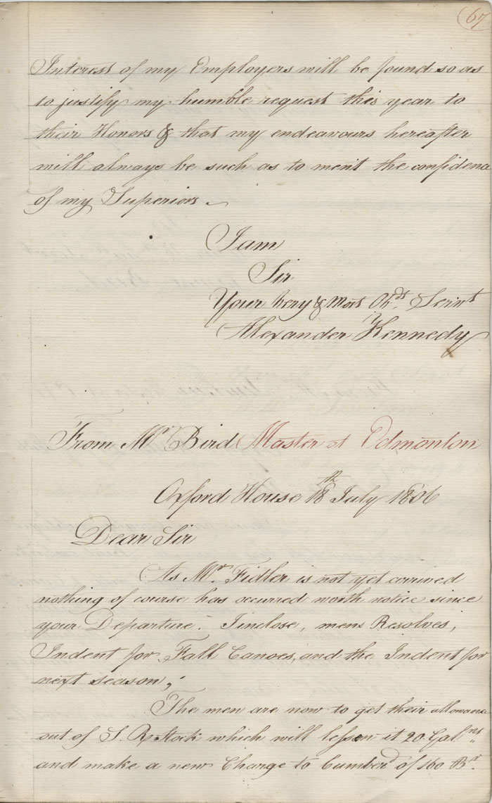 Lettre d'Alexander Kennedy  John McNab, 12 juillet 1806