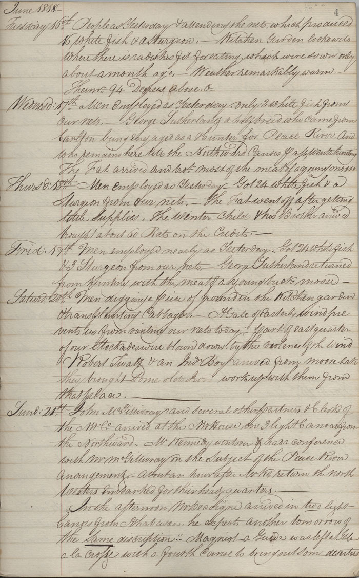 Journal du poste de Cumberland House, 1818