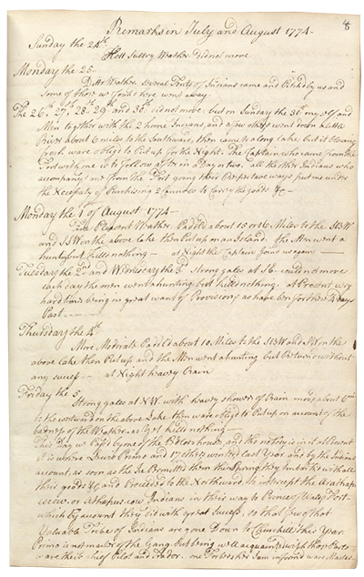 Cumberland House post journal, August 1774