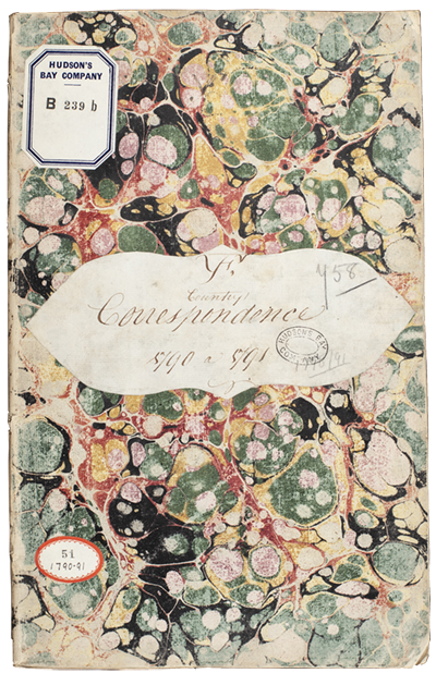 couverture du carnet de correspondance de York Factory pour 1790-1791