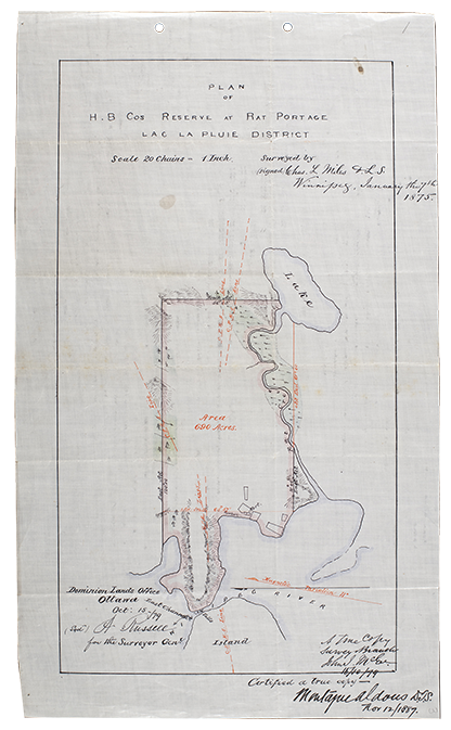 “Plan of H.B. Cos Reserve at Rat Portage, Lac La Pluie District”