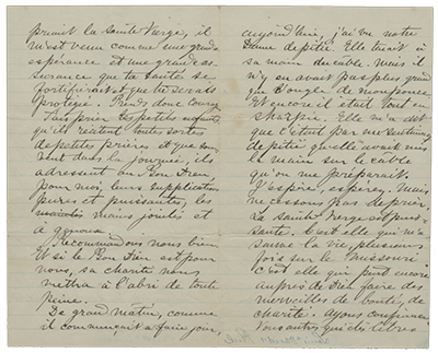 Letter from Louis Riel to his wife Marguerite written from prison in Regina
